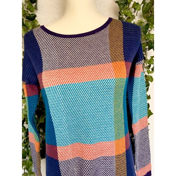 The Limited Purple Blue Orange Plaid Crew Neck Sweater Women’s size XS - Picture 3 of 12